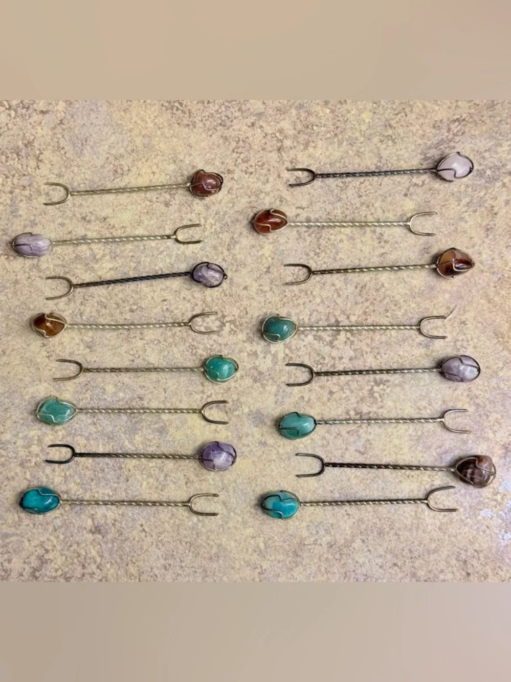 16 vintage silver and gemstone cocktail forks